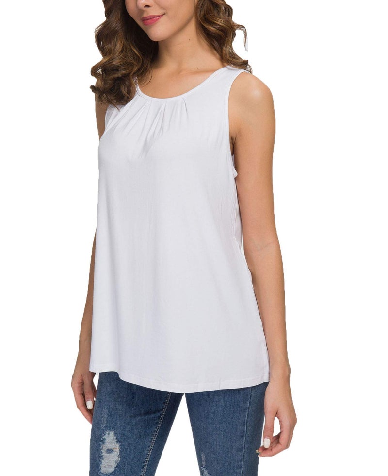 TASAMO Women's Summer Sleeveless Pleated Back Closure Casual Tank Tops (Large, White) - Image 3